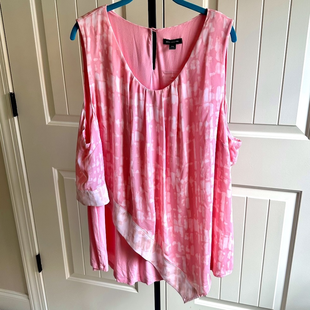 H by Halston  Plus Size Pink/White sleeveless asymmetrical top 28W